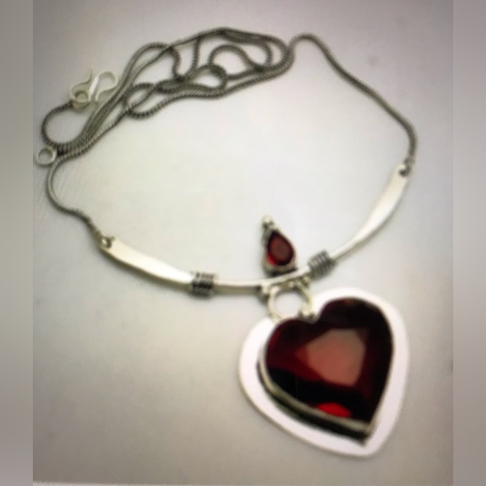 Garnet Stamped 925 Sterling Silver Necklace